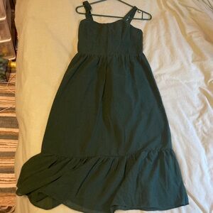 Rihoas Ruffled Hem Green Midi Dress